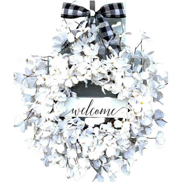 Farship 17" Artificial Flower Winter White Wreath for Front Door