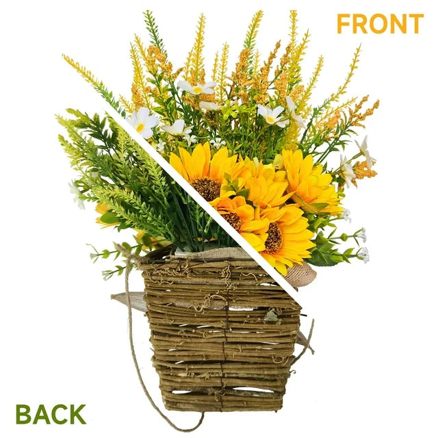Farship Summer Wreath Sunflower Wreaths Basket 17" Summer Seasonal Decor Indoor Outdoor Wreaths for Front Door with Burlap Bow