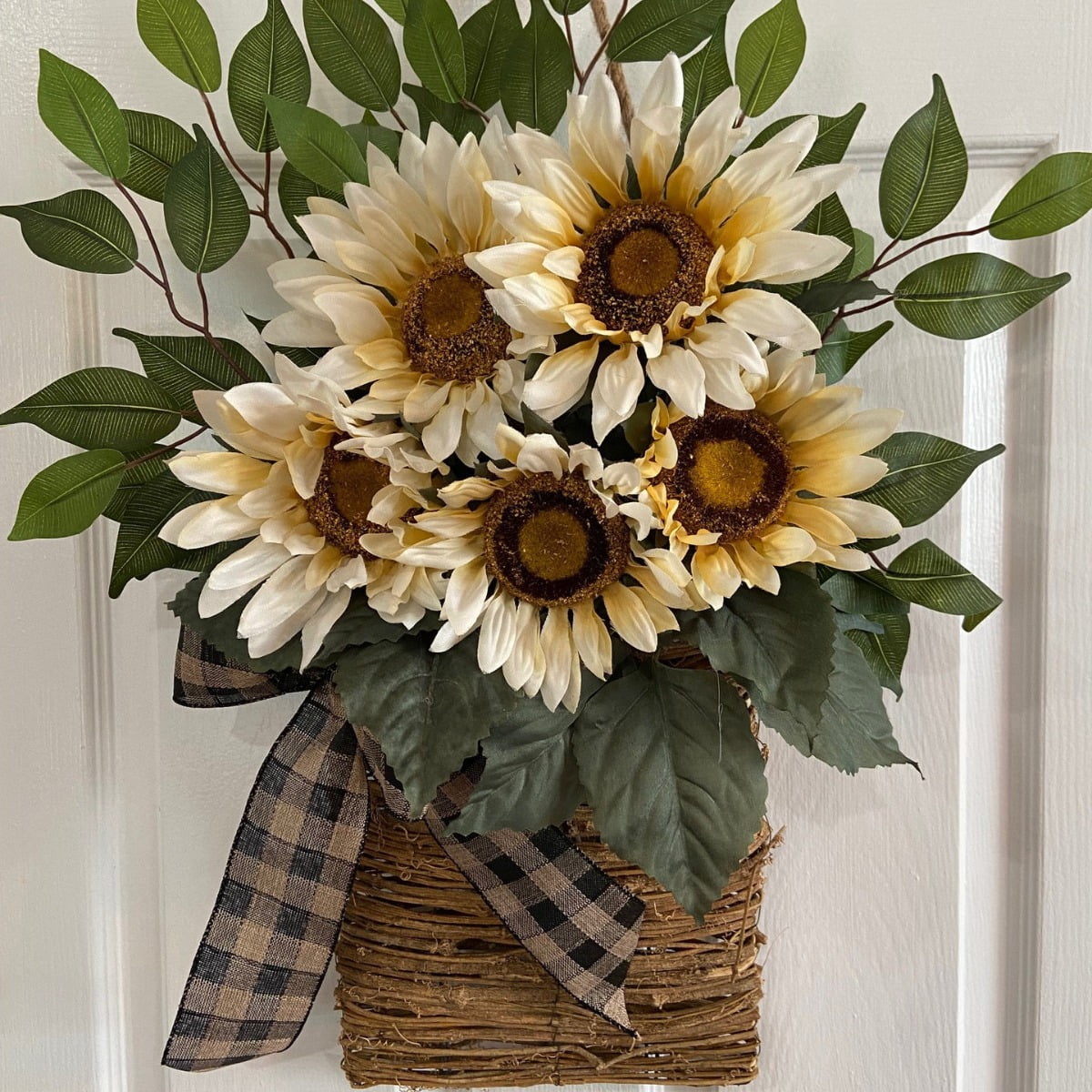 Farship Fall Wreath Sunflower Basket Wreath for Front Door
