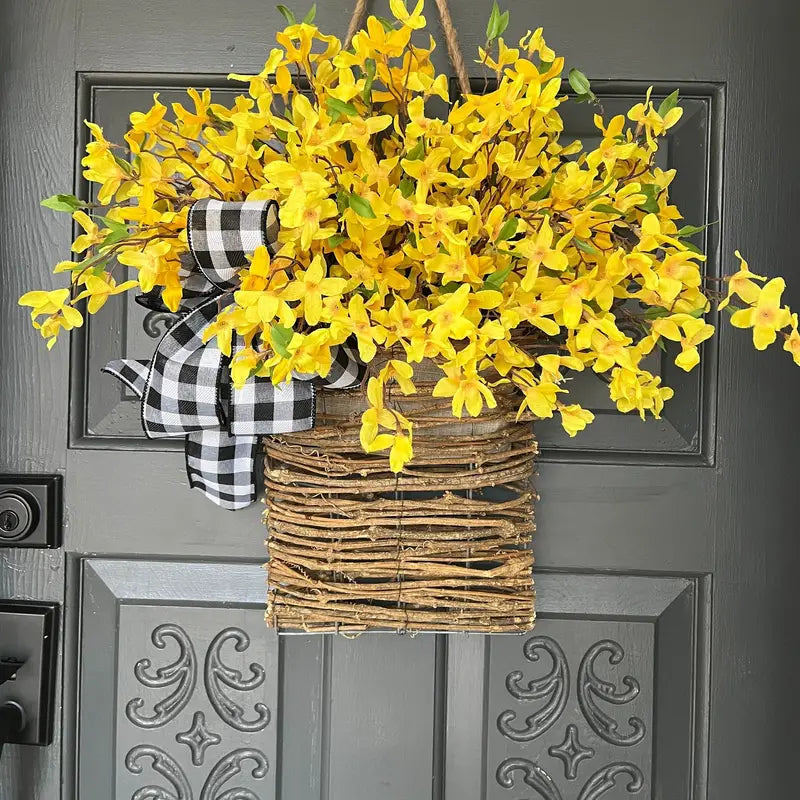 Farship Yellow Wreath Basket for Front Door 11.8'' * 15.7''