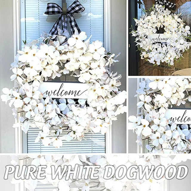 Farship 17" Artificial Flower Winter White Wreath for Front Door