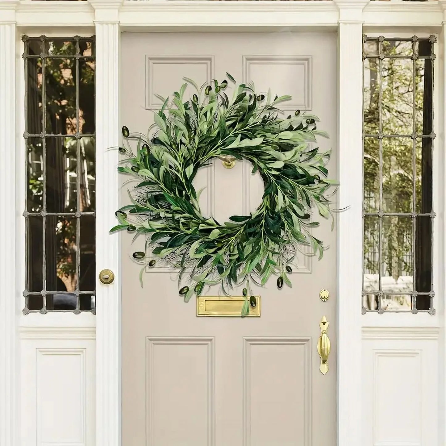 Farship Summer Wreath Artificial Green Olive Wreath 18"
