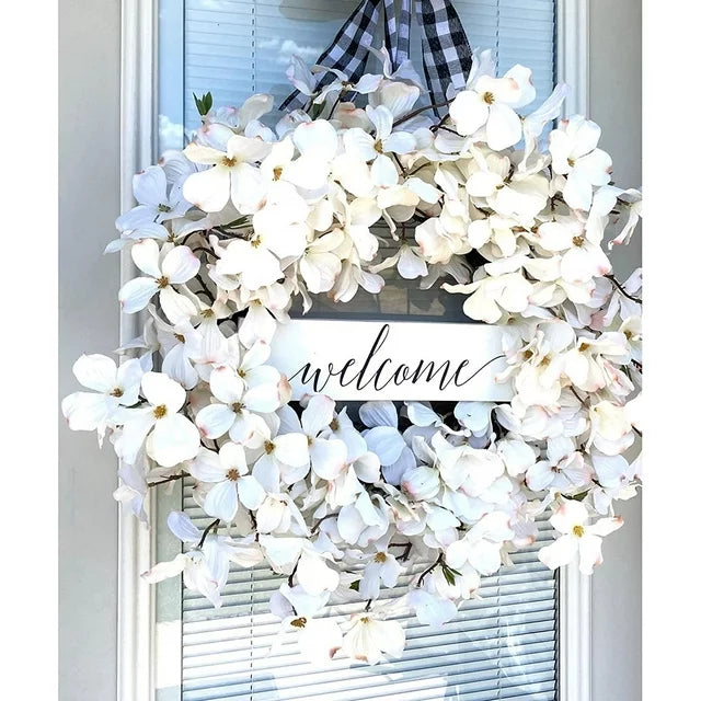 Farship 17" Artificial Flower Winter White Wreath for Front Door