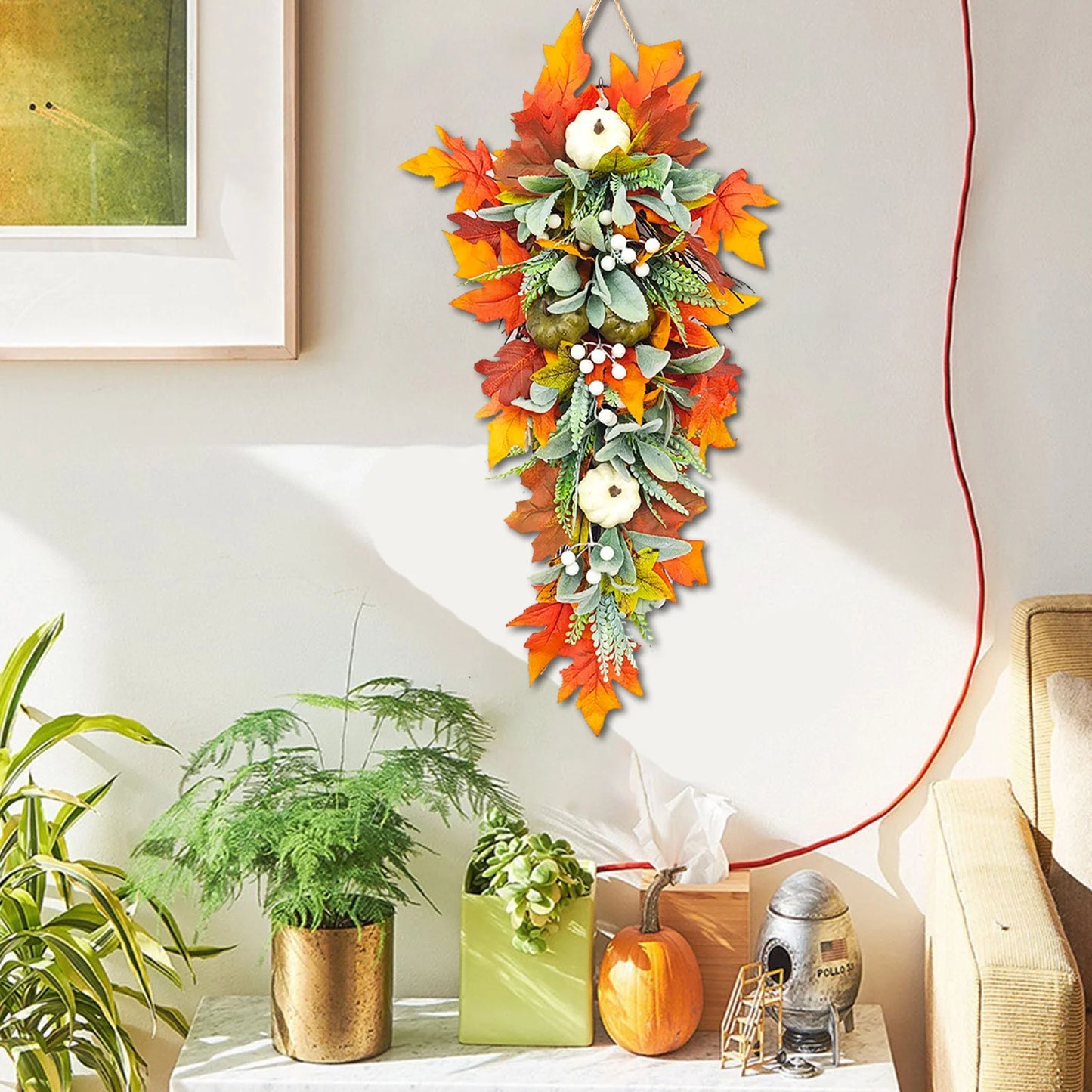 Farship 25.6 Inch Artificial Fall Swags for Front Door Thanksgiving