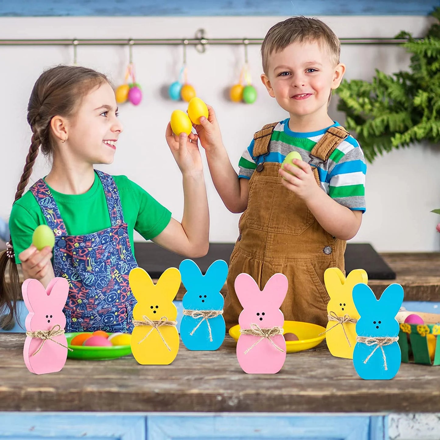 Farship 3Pcs Easter Sign Bunny Rabbit Wood Table Ornaments Set