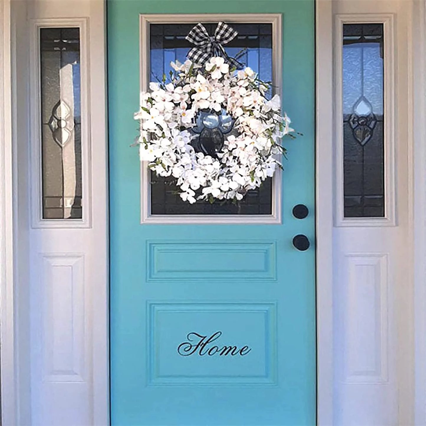 Farship 17" Artificial Flower Winter White Wreath for Front Door