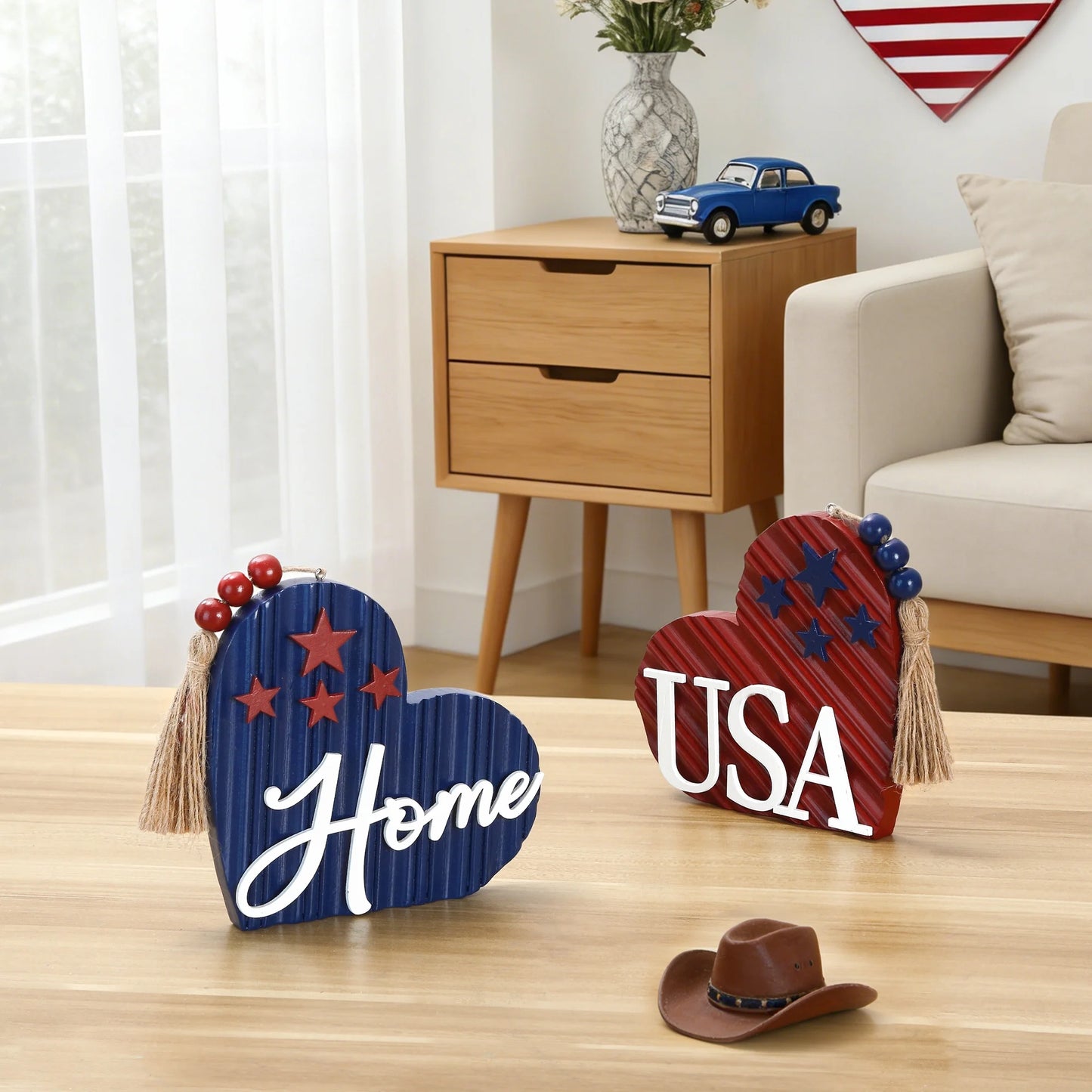 Patriotic Table Decorations Memorial Day Tabletop Decorations for Home Wooden Centerpieces Red White and Blue Memorial Day for 4th of July-4 inch