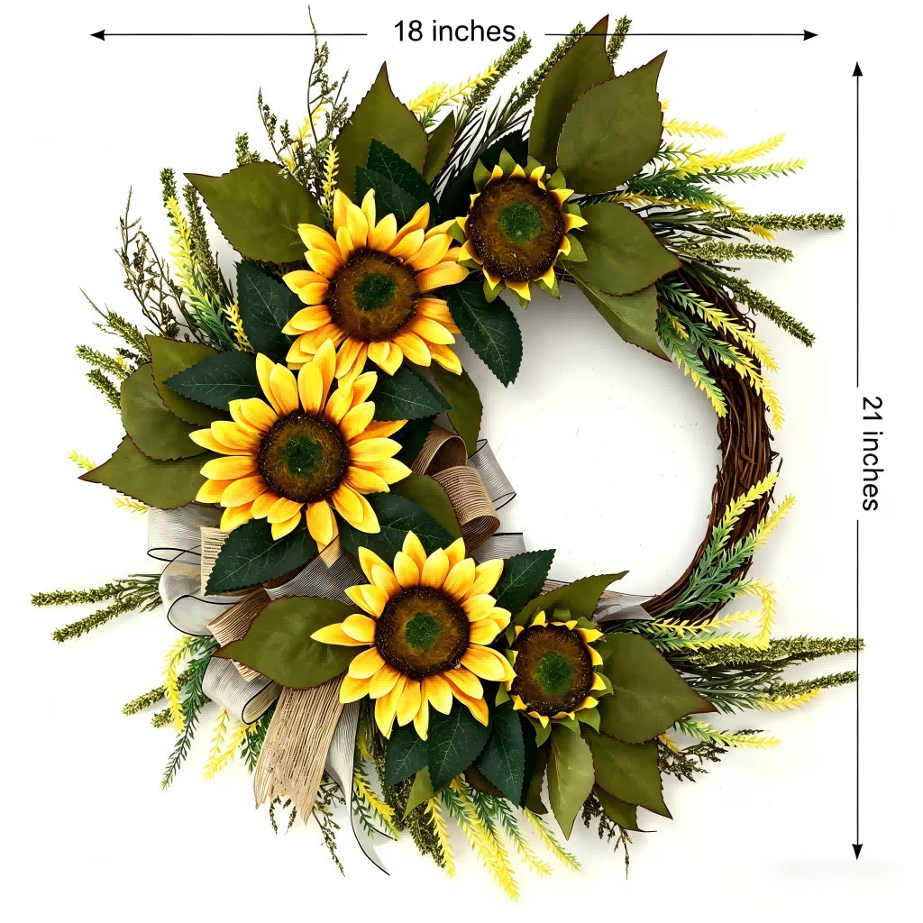 Spring Summer Wreaths 21 inches Sunflower Wreath for Front Door with Burlap Bow, Farmhouse Front Door Decor for Spring, Summer, Fall, Thanksgiving, Home, Wedding