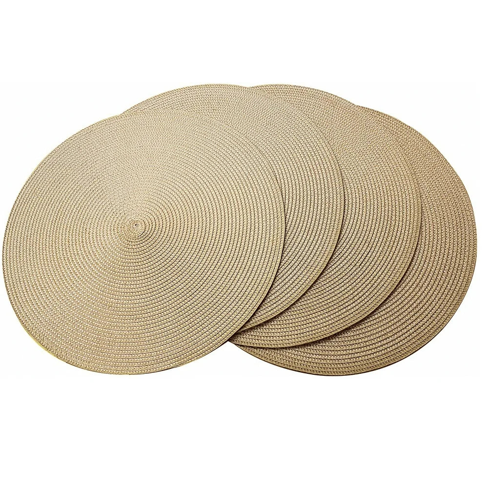 Farship Round Placemats Set of 4, 15 Inches Woven Farmhouse Place Mats Non-Slip Dining Kitchen Table Mats for Dining Room - Gold
