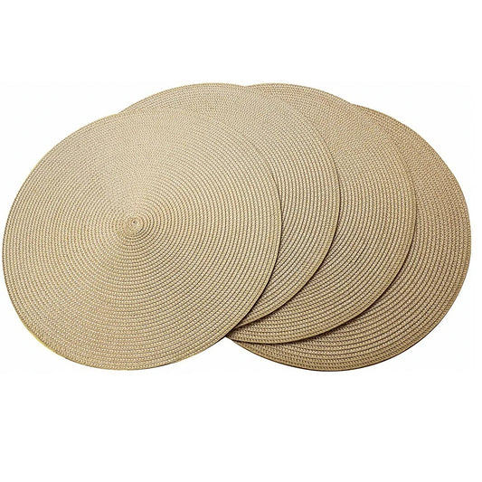 Farship Round Placemats Set of 4, 15 Inches Woven Farmhouse Place Mats Non-Slip Dining Kitchen Table Mats for Dining Room - Gold