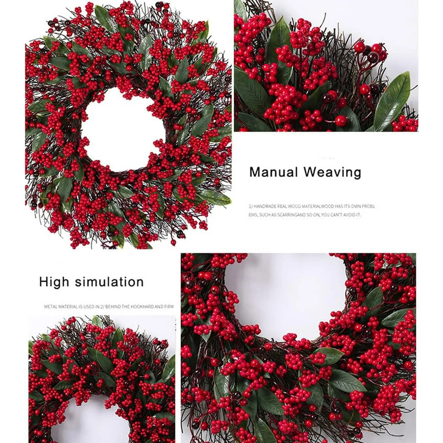 Farship 17.7'' Christmas Wreaths Red Berry Wreath, Xmas Wreath with Berries for Front Door, Holly Winterberry Wreath for Home Christmas Wall Fireplace Window Party Holiday Decor