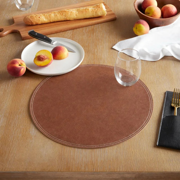 Farship Faux Leather Placemat Set of 4 Round Leather Placemat Coffee Mats Kitchen Table Mats for Kitchen Table Home Decors