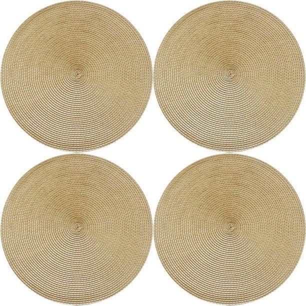 Farship Round Placemats Set of 4, 15 Inches Woven Farmhouse Place Mats Non-Slip Dining Kitchen Table Mats for Dining Room - Gold