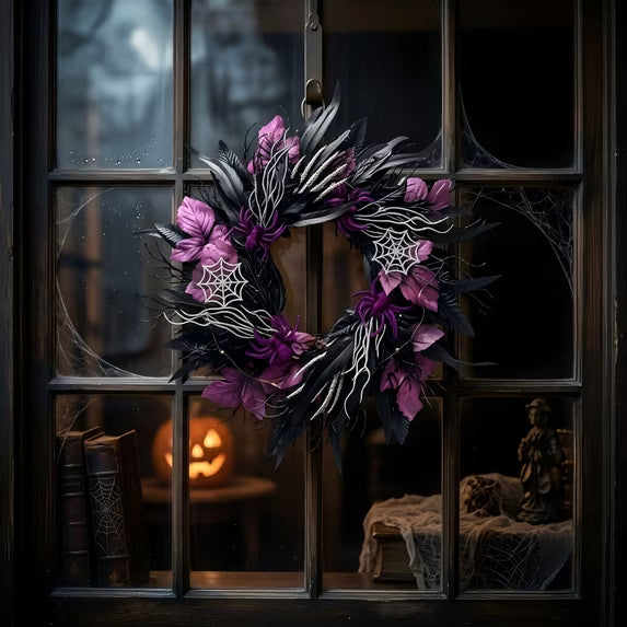 Myecovie Halloween Wreaths for Front Door Halloween Indoor Decoration 21.6" Halloween Black Wreaths for Windows Wall Decor