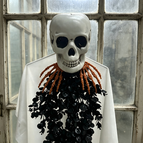 Myecovie Halloween Indoor Decoration Halloween Hanging Ghost with Skull, Skeleton Hands & Black Eucalyptus-36 Inch Door Decor Hanging Deocration for Halloween