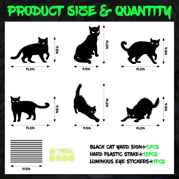 6 PCS Halloween Black Cat Yard Signs with Glow in Dark Eyes, Fall Lawn Sign with Stakes, Halloween Decorations for Outdoor Yard Lawn Garden