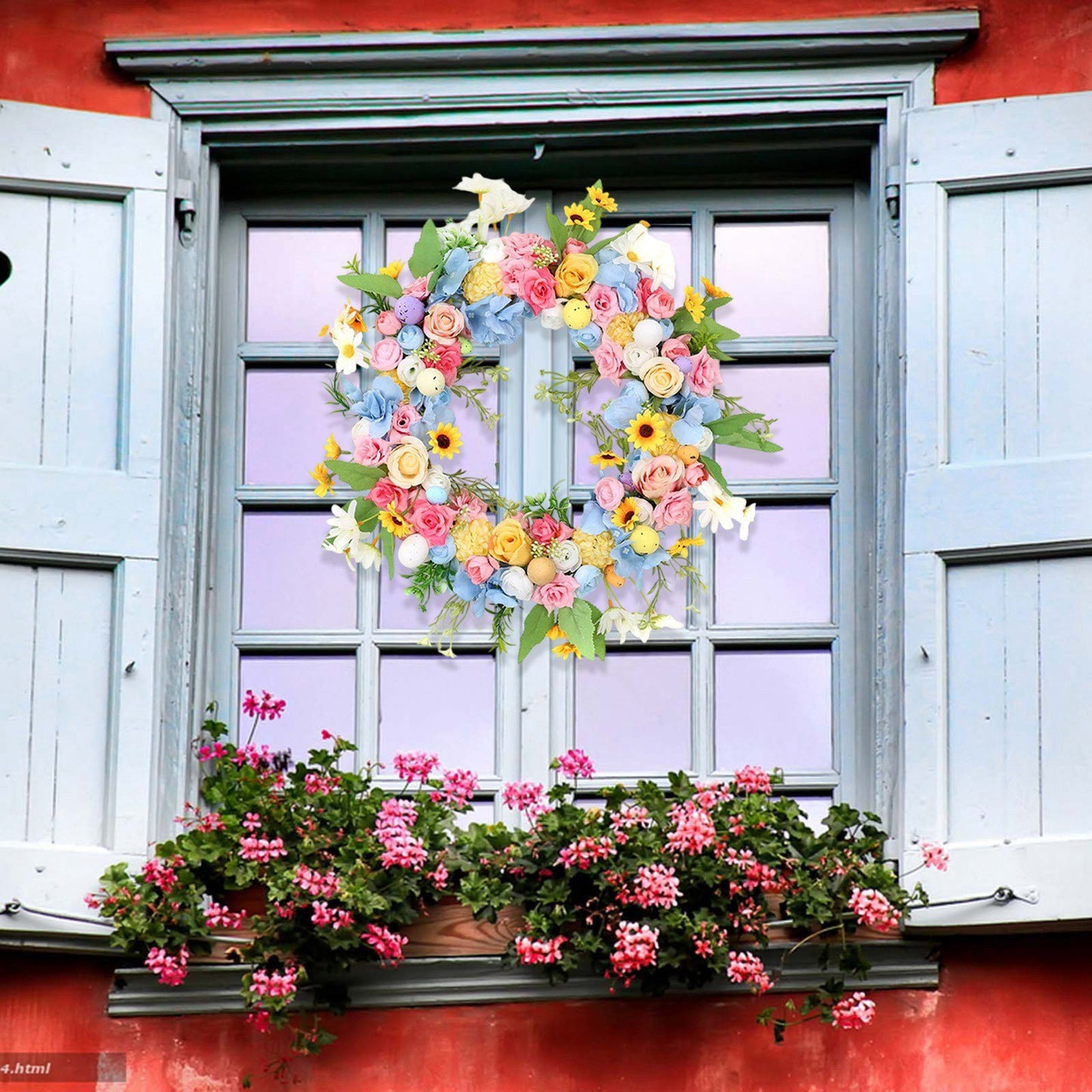 Farship Easter Wreath 17.7 Inches Easter Egg Spring Wreath for Front Door Easter Decoration for Indoor Outdoor