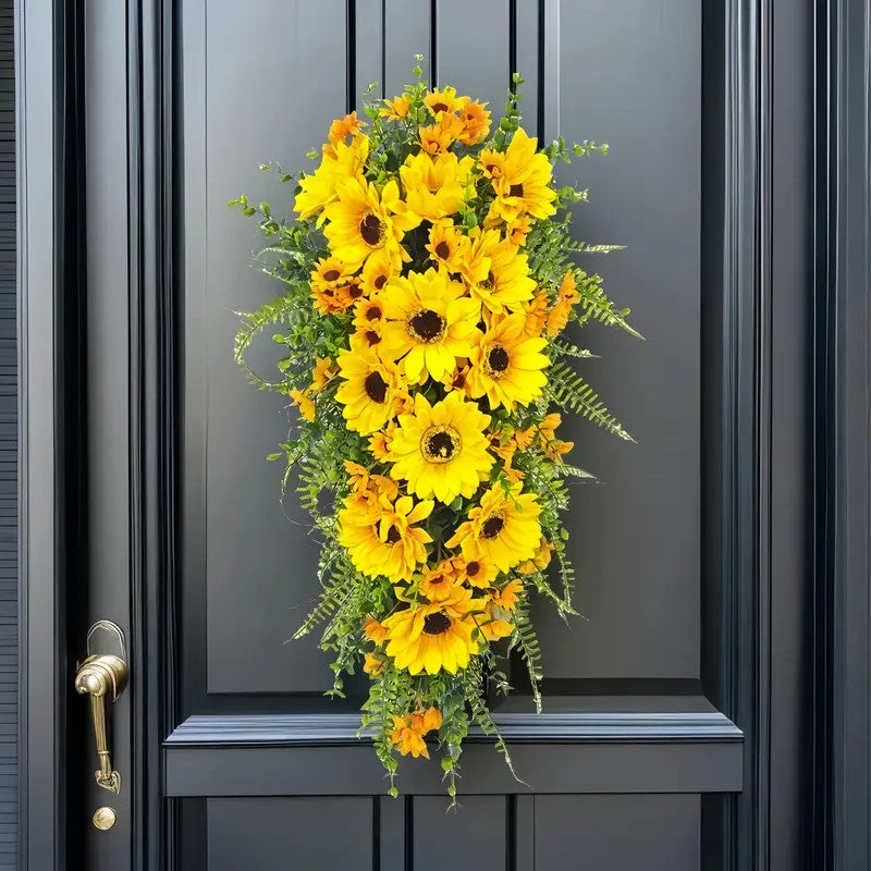 Farship Spring 23.6'' Artificial Sunflower Wreath Sunflower Swag Wreath
