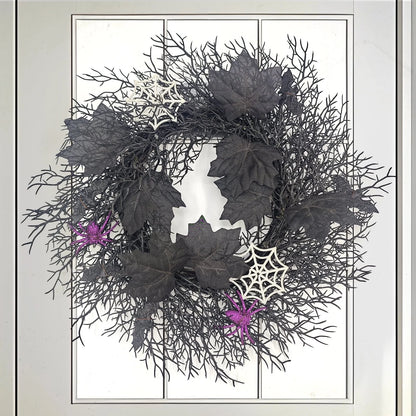 18" Halloween Wreath for Front Door Halloween Indoor Home Decorations Door Wreaths with Black Maples and Bat