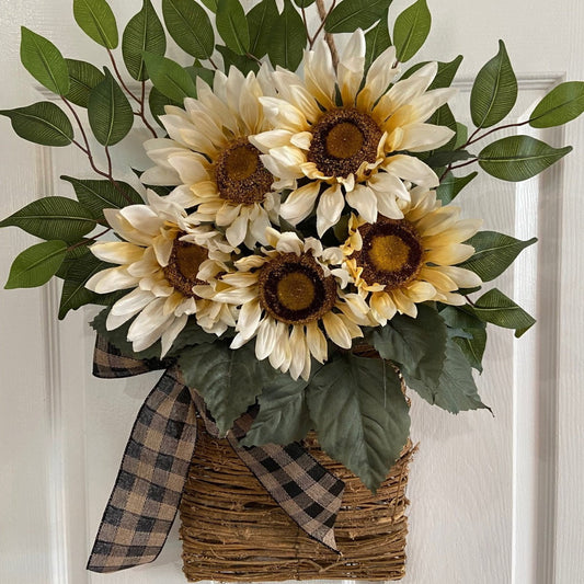 Farship Fall Wreath Sunflower Basket Wreath for Front Door