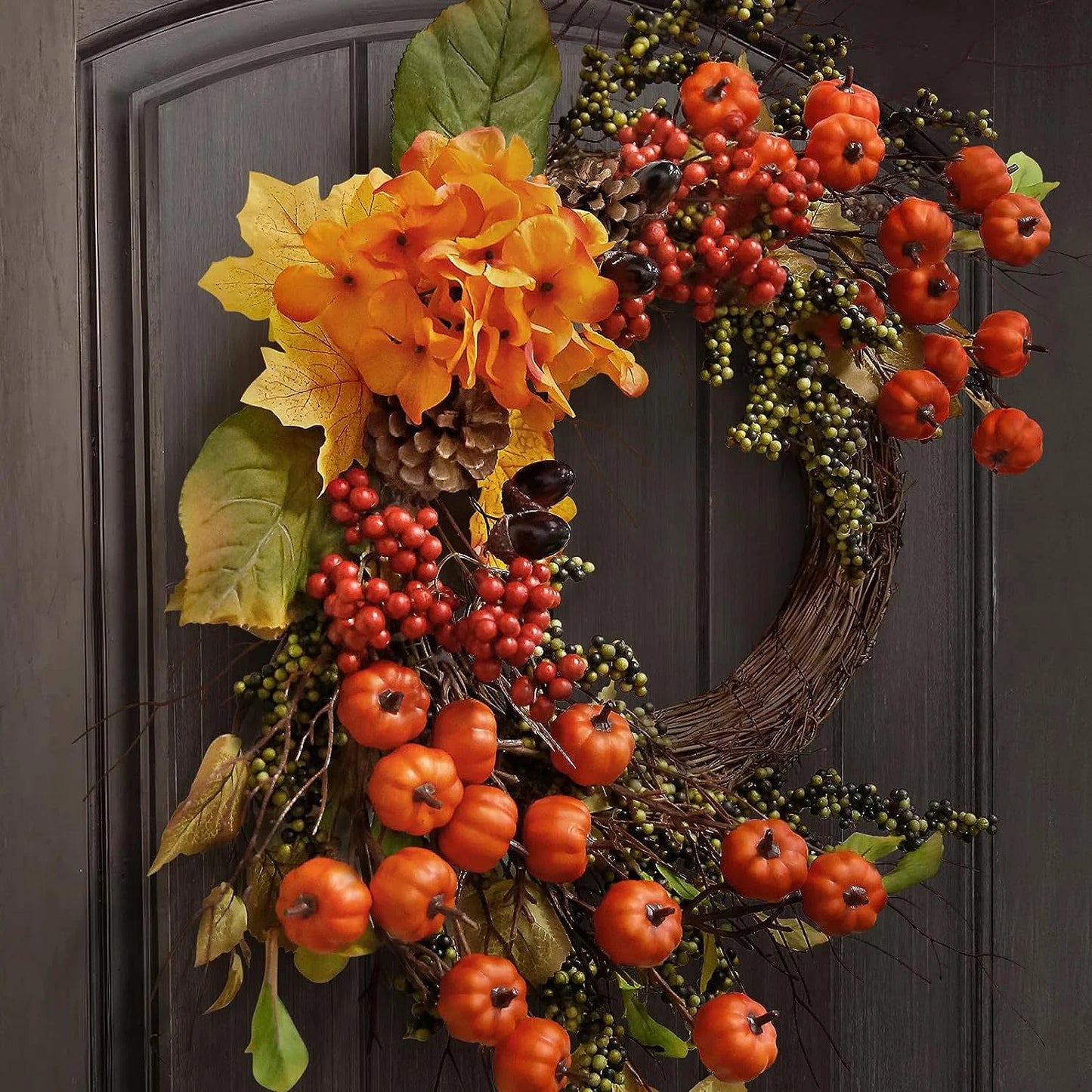 Farship 24" Length Fall Wreath for Front Door with Mini Pumpkins