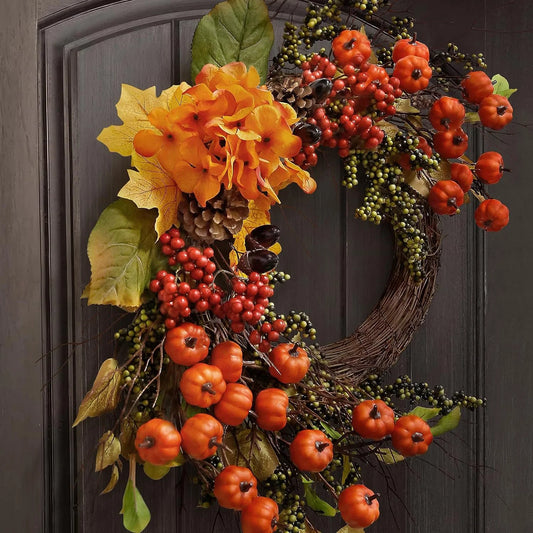 Farship 24" Length Fall Wreath for Front Door with Mini Pumpkins