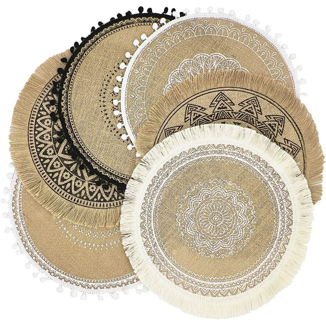 Farship Macrame Placemats Set of 6 Boho Round Place Mats for Kitchen Dinner Farmhouse Burlap