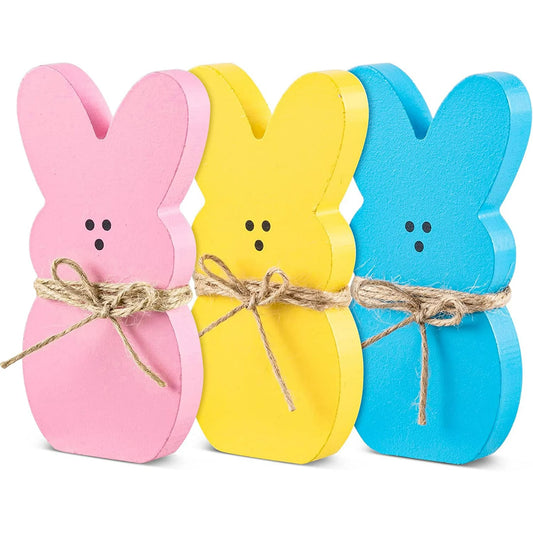 Farship 3Pcs Easter Sign Bunny Rabbit Wood Table Ornaments Set