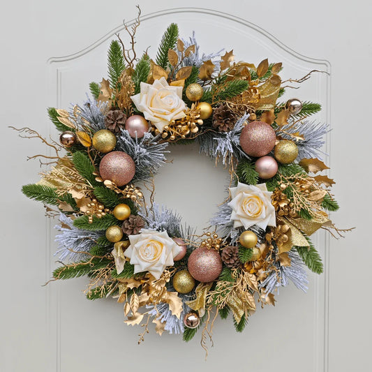 Farship 20'' Pre-lit Christmas Wreaths for Front Door Gold