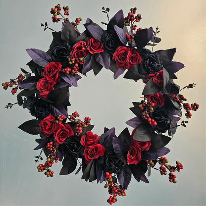 Farship 18'' Halloween Wreath With Red Rose Spider