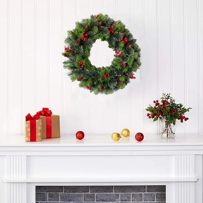 Farship Christmas Wreaths for Front Door 17" Winter Christmas Wreath with Red Berries, Christmas Home Decoration Indoor Outdoor for New Year Winter