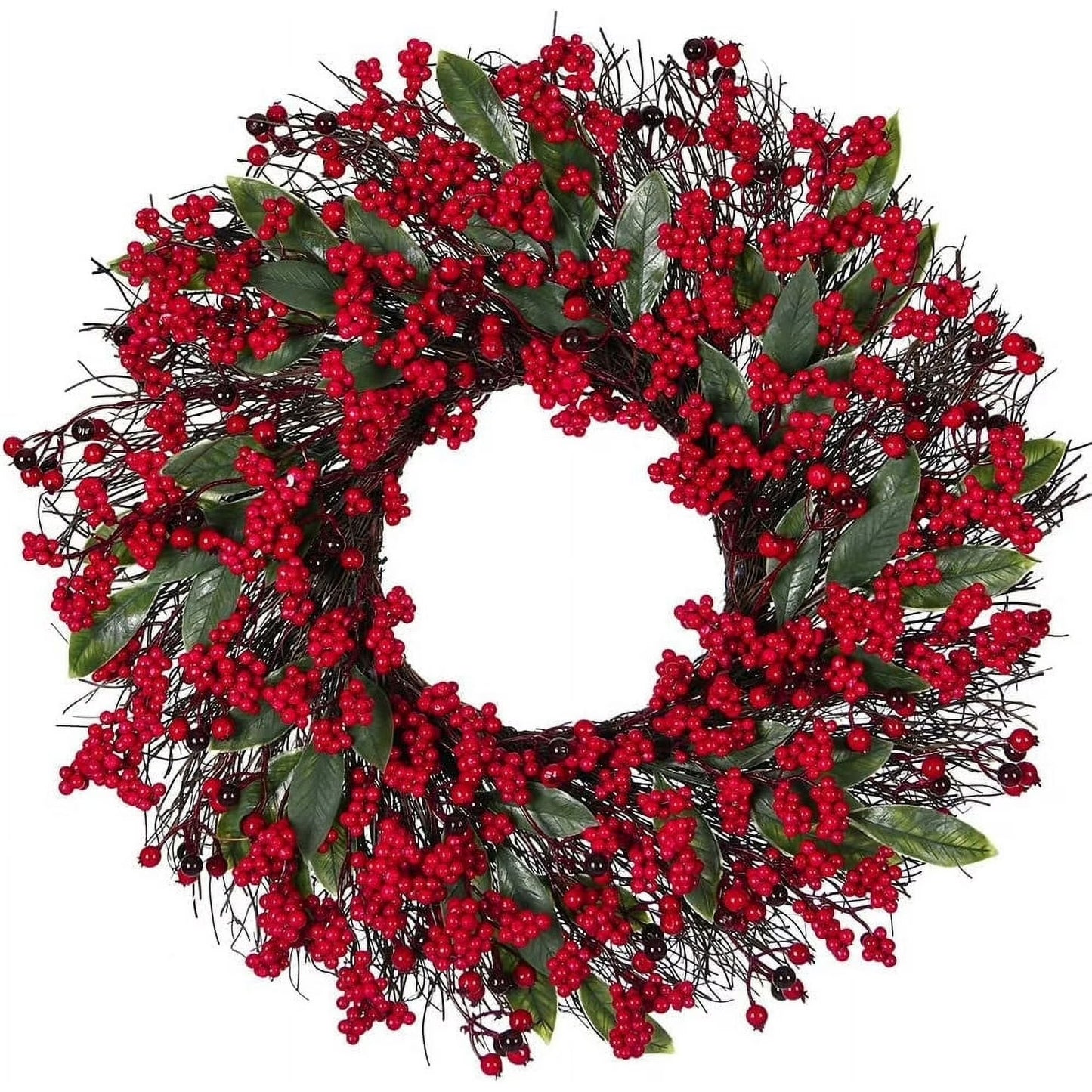 Farship 17.7'' Christmas Wreaths Red Berry Wreath, Xmas Wreath with Berries for Front Door, Holly Winterberry Wreath for Home Christmas Wall Fireplace Window Party Holiday Decor