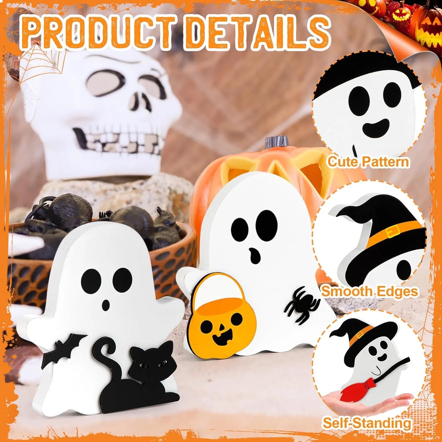 Farship Cute Ghost Halloween Tabletop Decor Set of 3