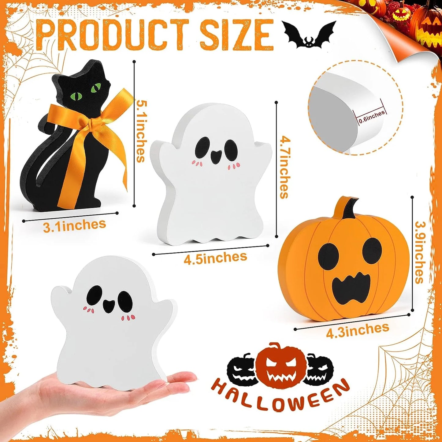 Farship Halloween Tiered Tray Decorations Cute Ghost Pumpkin Blocks Signs Set of 3