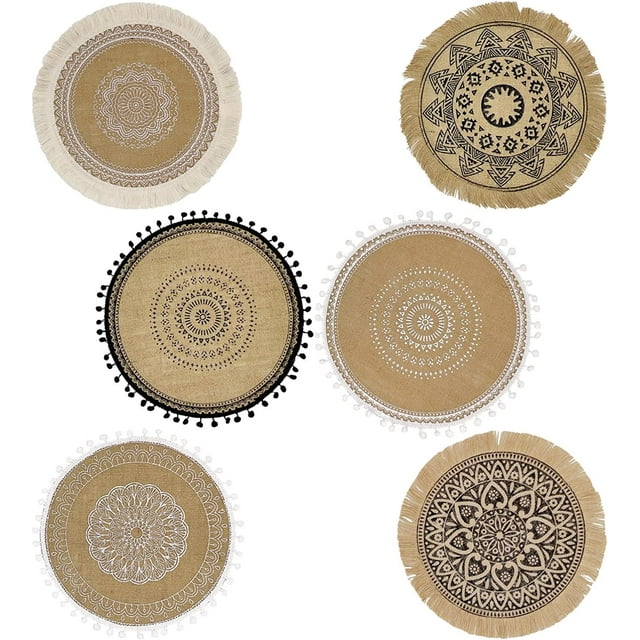 Farship Macrame Placemats Set of 6 Boho Round Place Mats for Kitchen Dinner Farmhouse Burlap