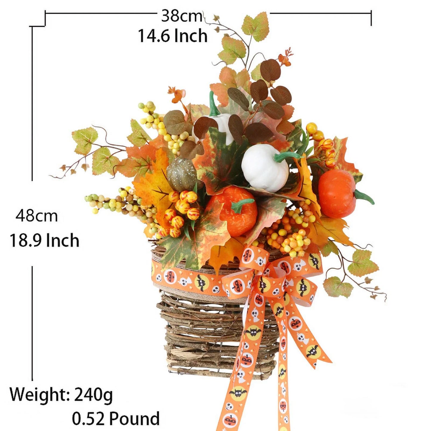 Farship 19'' Fall Wreath Autumn Basket Halloween Decor