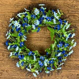 Farship Spring Wreath 18" Artificial Wildflower Wreaths for Front Door Indoor Outdoor Home Decor with Blue Green Leaves