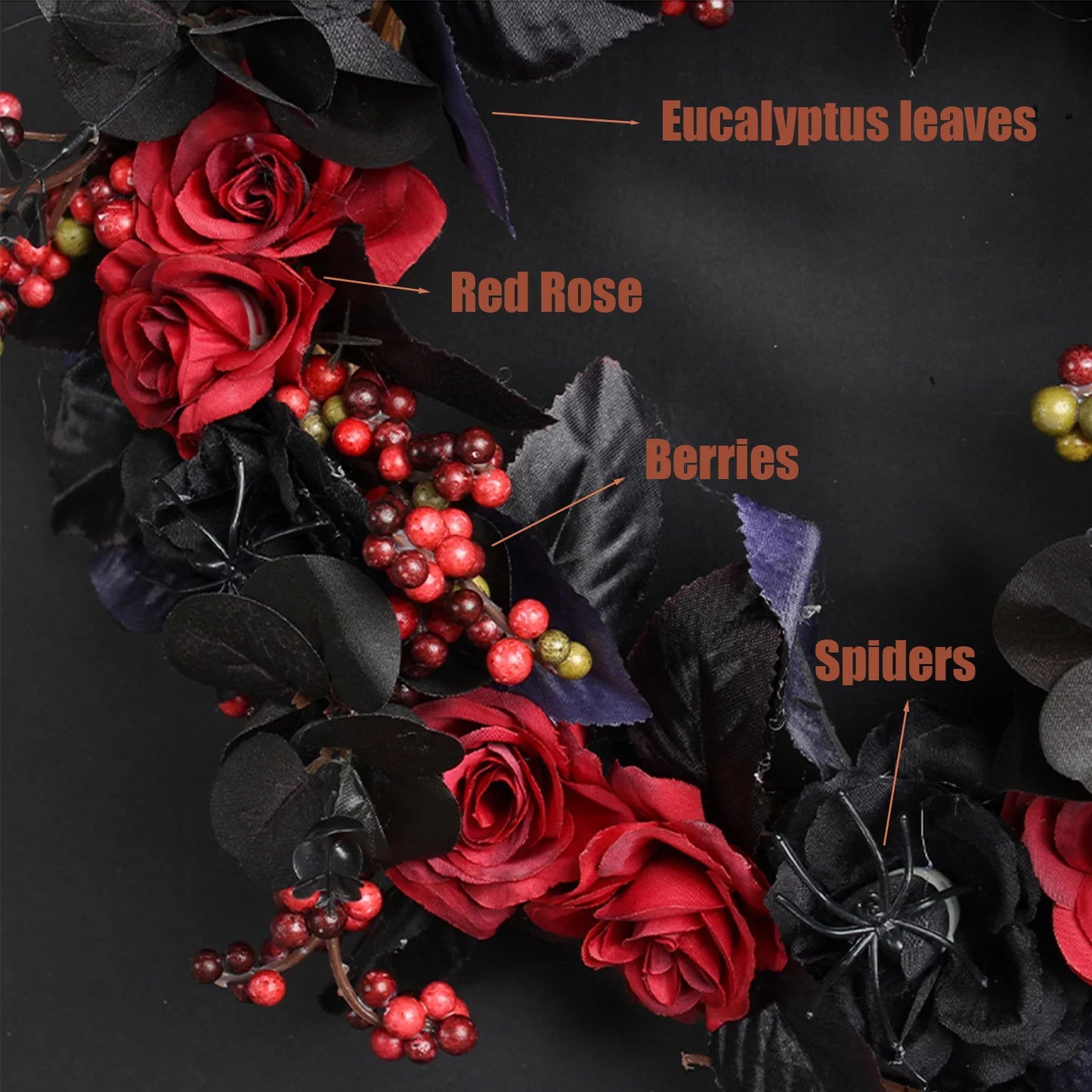 Farship 18'' Halloween Wreath With Red Rose Spider