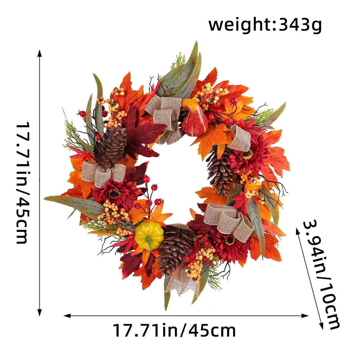 Farship 18" Fall Wreaths with Pumpkins Fall Leaves Berries Pine Cones