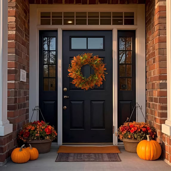 Myecovie 22 Inches Fall Wreath Artificial Autumn Wreath with Eucalyptus Leaves Harvest Wreath for Door Window Porch Thanksgiving Halloween Decor