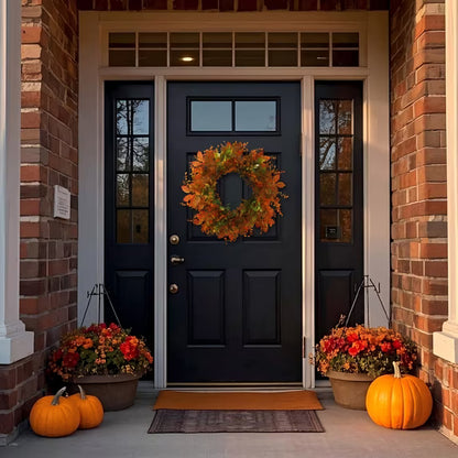 Myecovie 22 Inches Fall Wreath Artificial Autumn Wreath with Eucalyptus Leaves Harvest Wreath for Door Window Porch Thanksgiving Halloween Decor