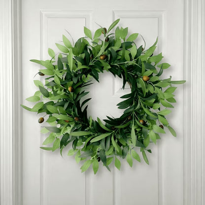 22 Inches Spring Summer Wreaths for Front Door-Artificial Olive Leaf Wreath with Berries Faux Greenery Wreath Farmhouse Rustic Wreath for Wall Window Decor