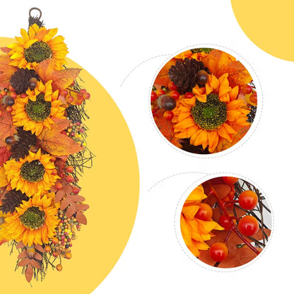Myecovie Fall Wreath Door Wreath Fall Swag for Thanksgiving Seasonal Wreath for Front Door 22" Length Swag with Maple, Pine and Orange Sunflower
