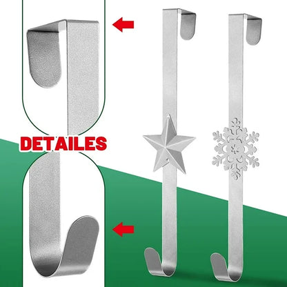 Farship 2Pc Wreath Hanger Christmas Wreath Holders Over the Door Metal Wreath Hook Star Snowflake Hook for Front Door Xmas Party Decor Door Wall Home Office, Silver, 15in