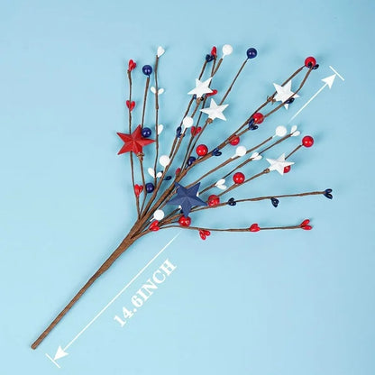4 Pack Patriotic Artificial Flowers Artificial Berry Stem Picks White Blue Red Stars for 4th of July Independence Day Berry Branches Decoration for Home Office Restaurant Vase Decor