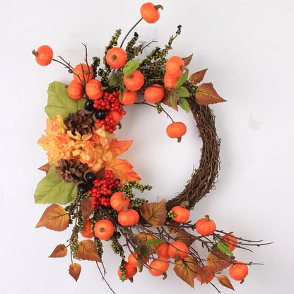 Farship 24" Length Fall Wreath for Front Door with Mini Pumpkins