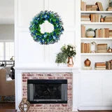 Farship Spring Wreath 18" Artificial Wildflower Wreaths for Front Door Indoor Outdoor Home Decor with Blue Green Leaves