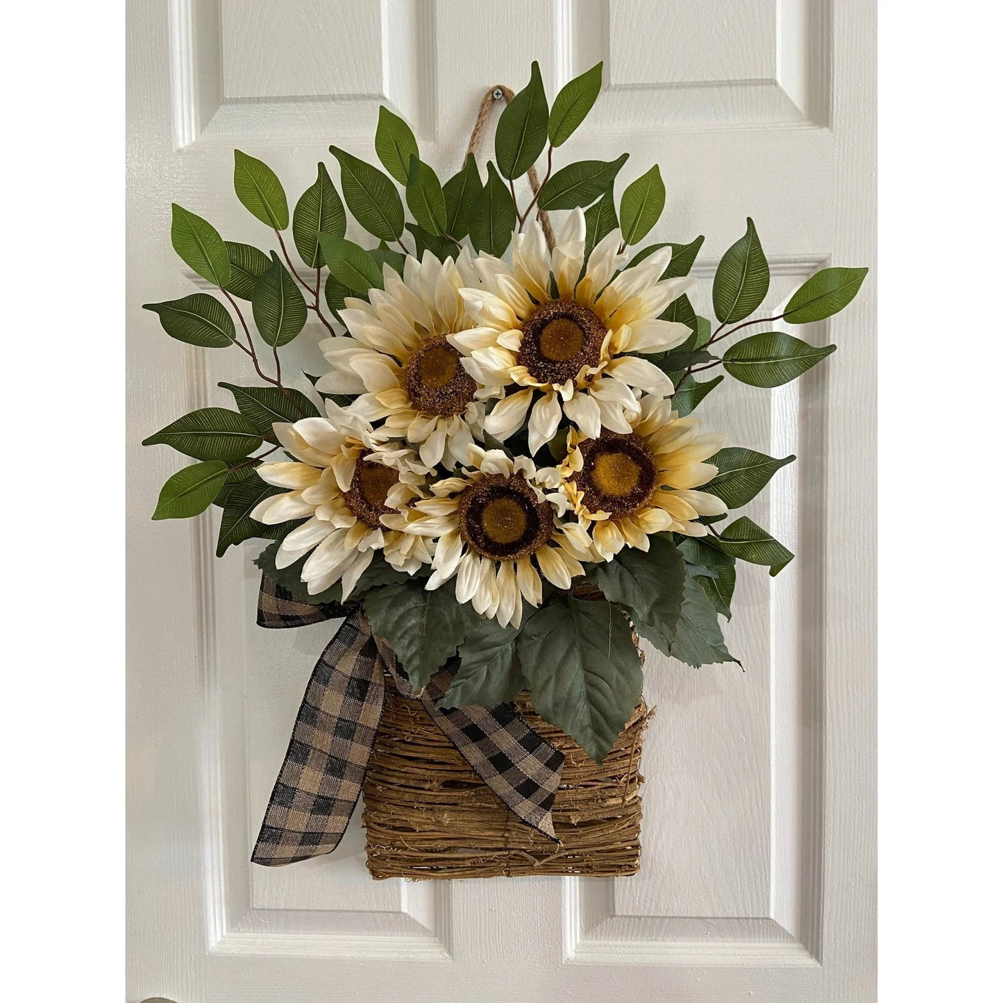 Farship Fall Wreath Sunflower Basket Wreath for Front Door