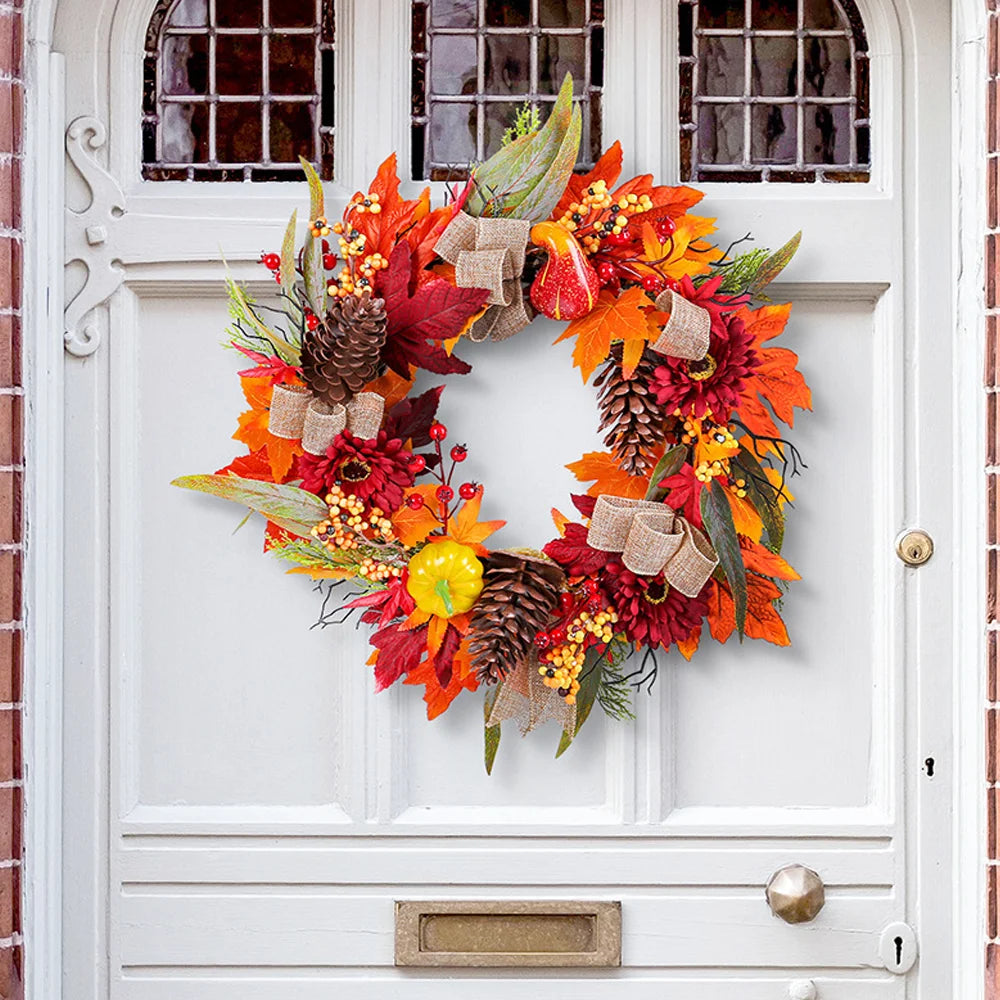 Farship 18" Fall Wreaths with Pumpkins Fall Leaves Berries Pine Cones