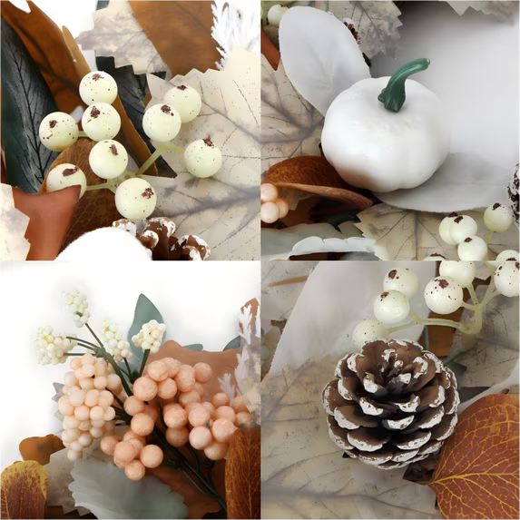 Myecovie 22 Inch Fall Wreath for Front Door Artificial Autumn Wreath with White Pumpkins, Pinecones & Berries, Farmhouse Thanksgiving Wreath for Indoor Outdoor Decor